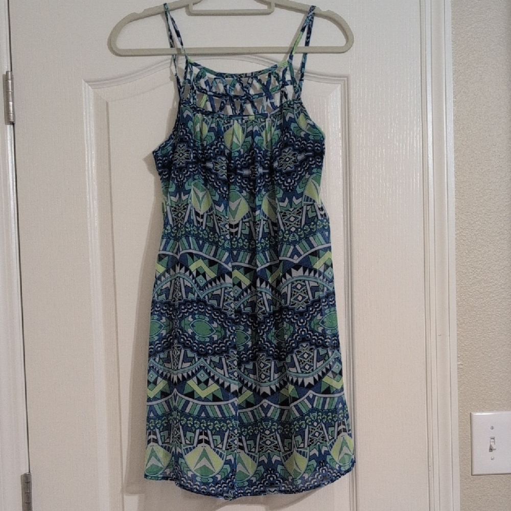 Blue and Green Patterned Dress